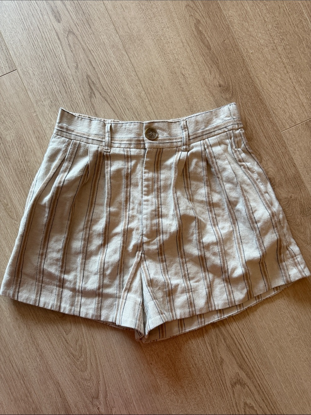 Zara Striped Beige Paperbag Shorts